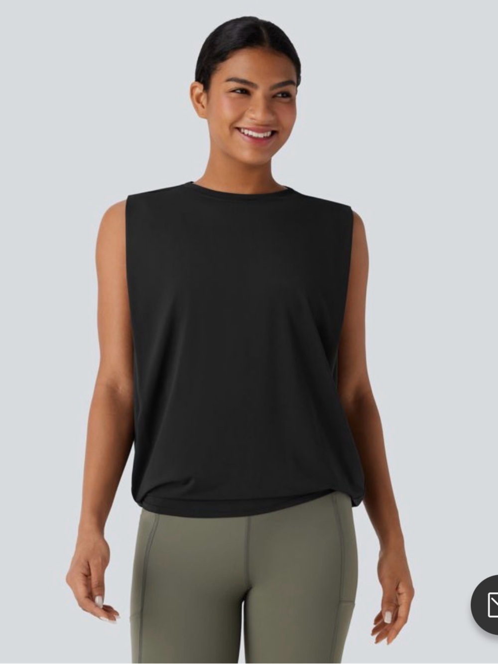 HALARA Black Sleeveless Muscle Tank Round Neckline Ruched Instant Cool Size M